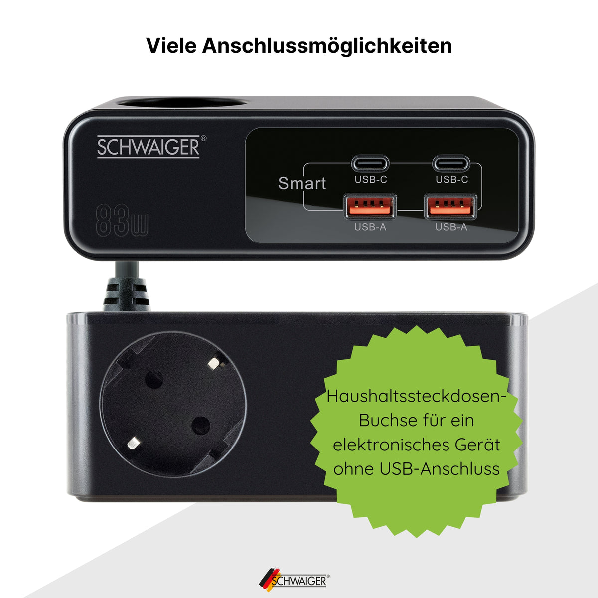 Steckdosenverlängerung mit Ladegerät USB-C & USB-A 83W
