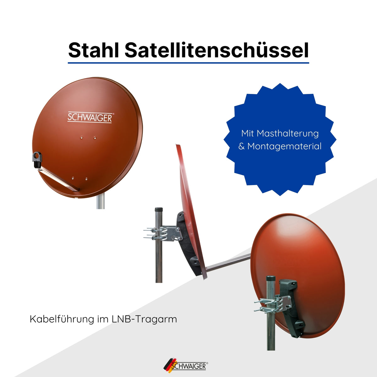 Satellitenanlage Set Ziegelrot Stahl 75 cm
