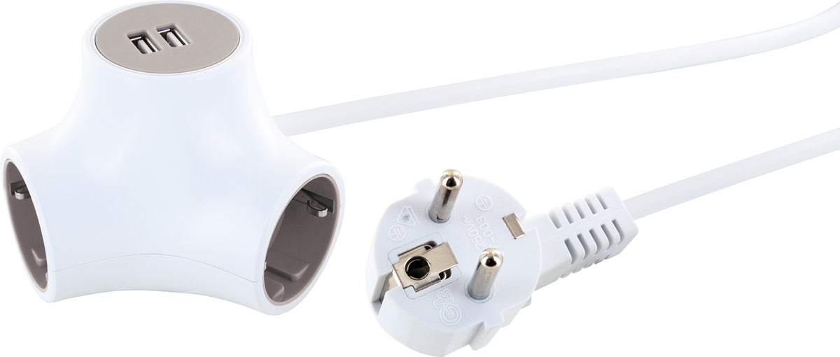 Triple socket cube with 2x USB charging ports