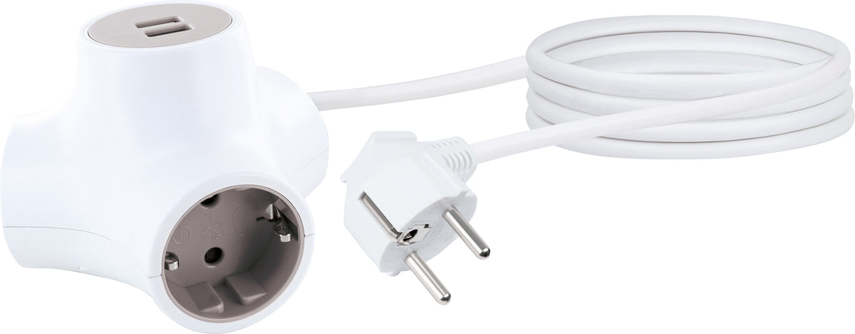 Triple socket cube with 2x USB charging ports