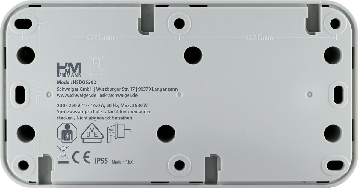 Hardmann 2fach Steckdose Outdoor waagrecht