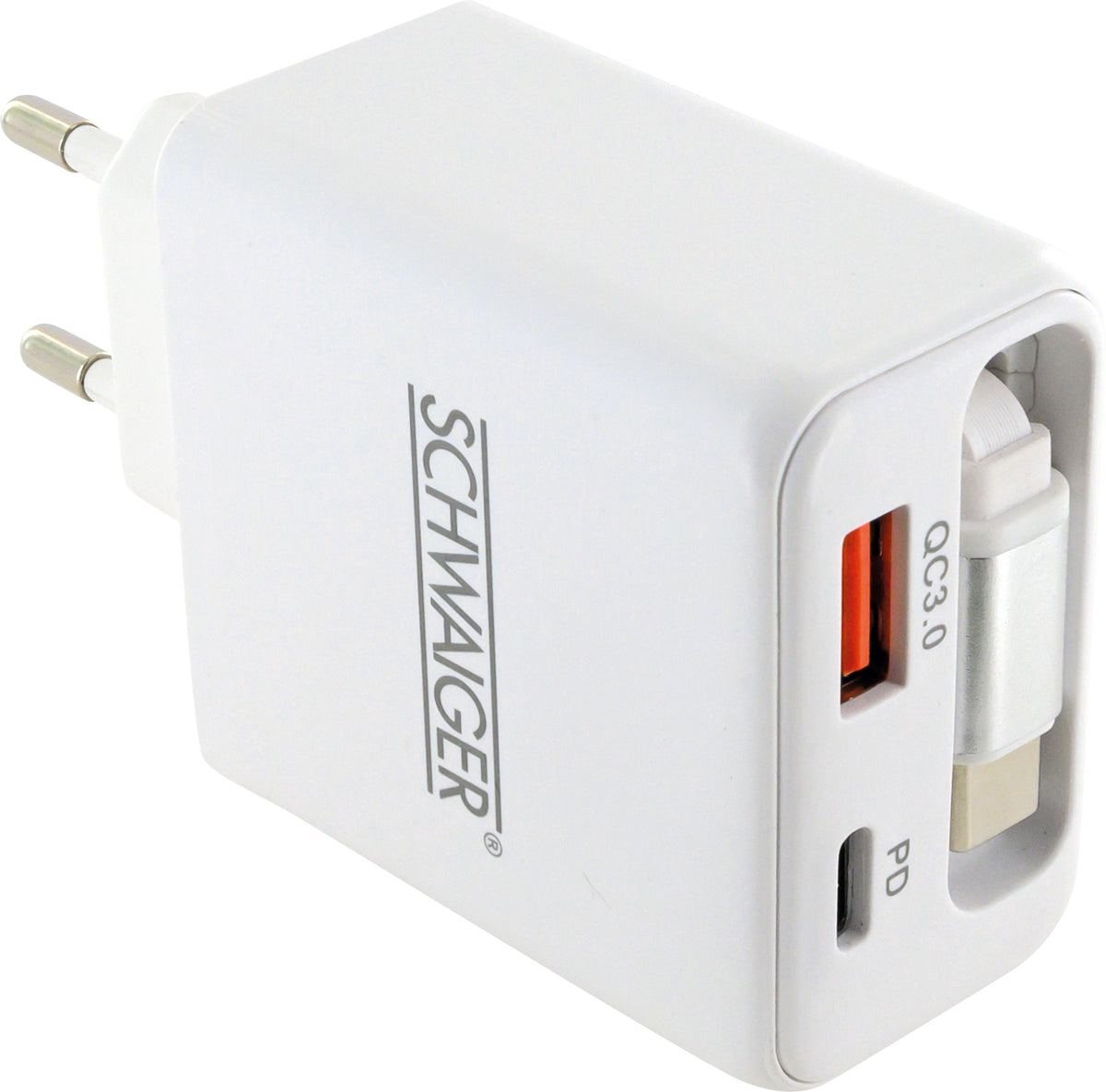 Ladeadapter 30W USB A+C mit ausziehbarem Kabel