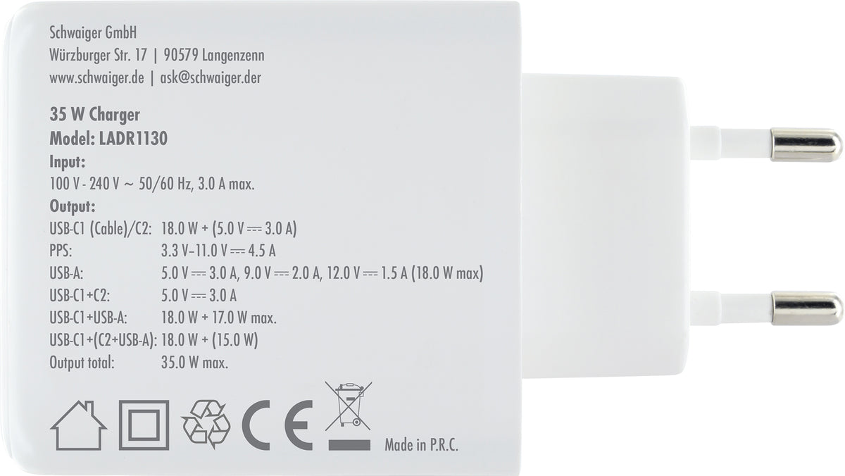 Ladeadapter 30W USB A+C mit ausziehbarem Kabel