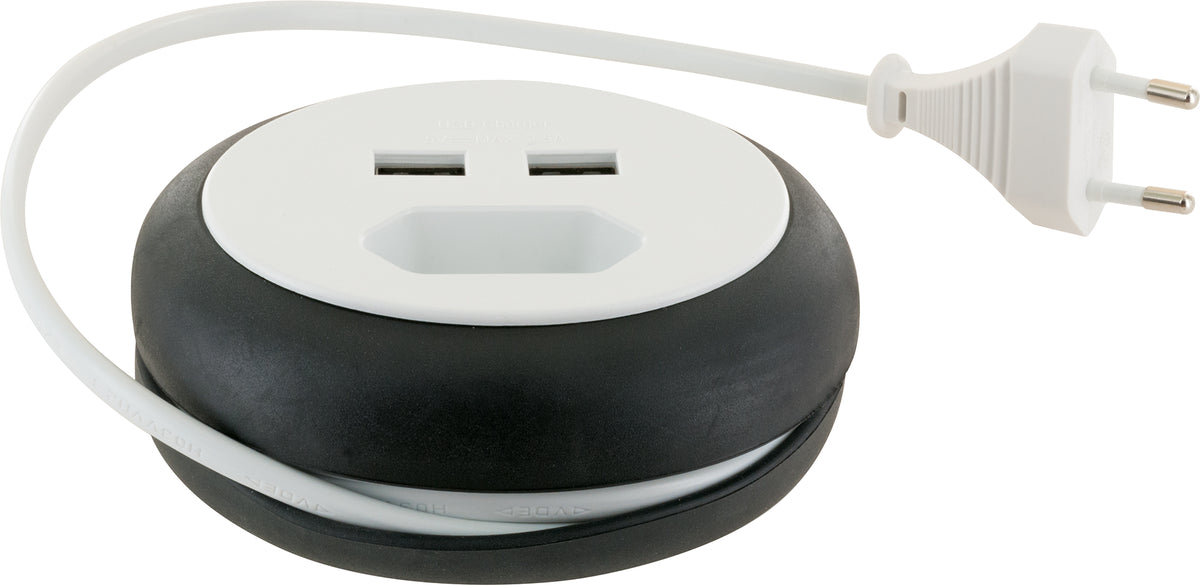 cable reel Euro plug 2x USB-A slots