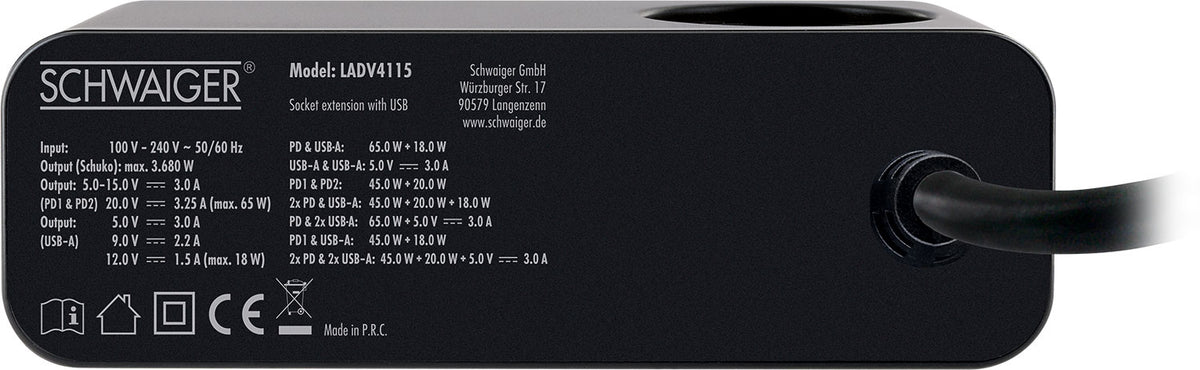 Steckdosenverlängerung mit Ladegerät USB-C & USB-A 83W