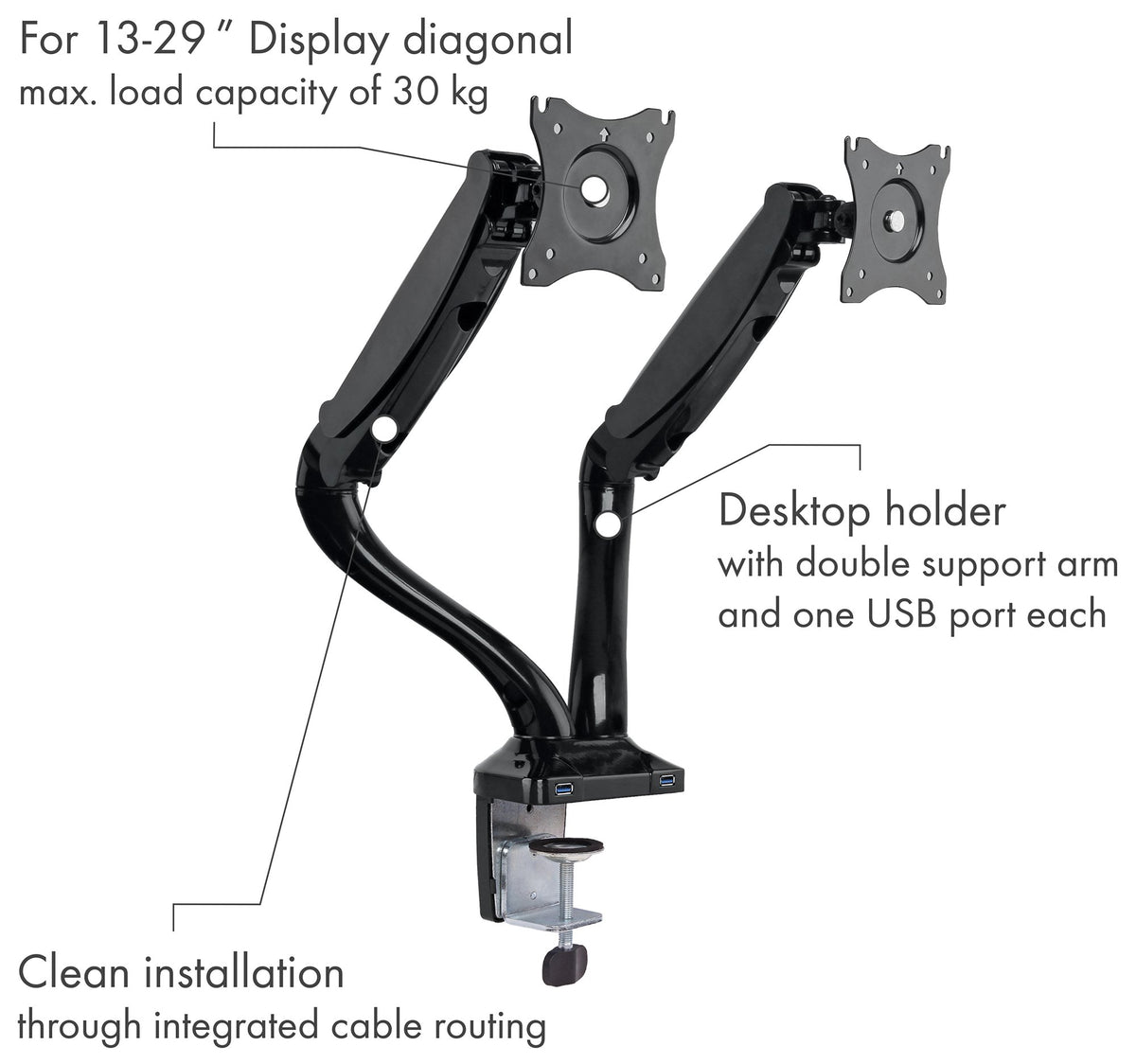 Monitor Tischhalter "FULL MOTION 2" für 2 Monitore bis 29 Zoll