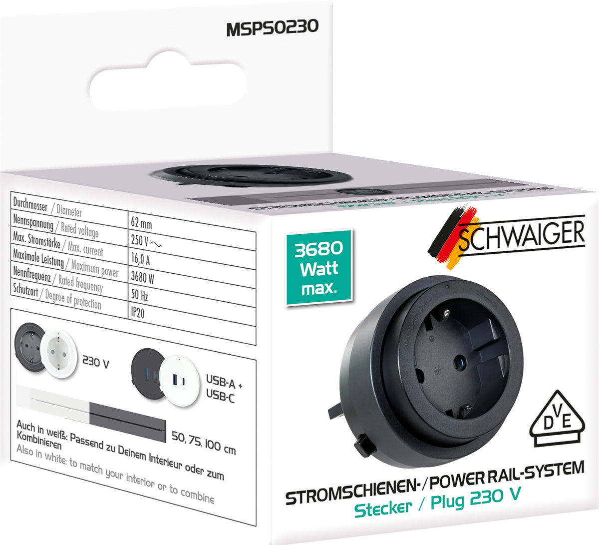 Steckdosen-/USB-Adapter für Stromschienen