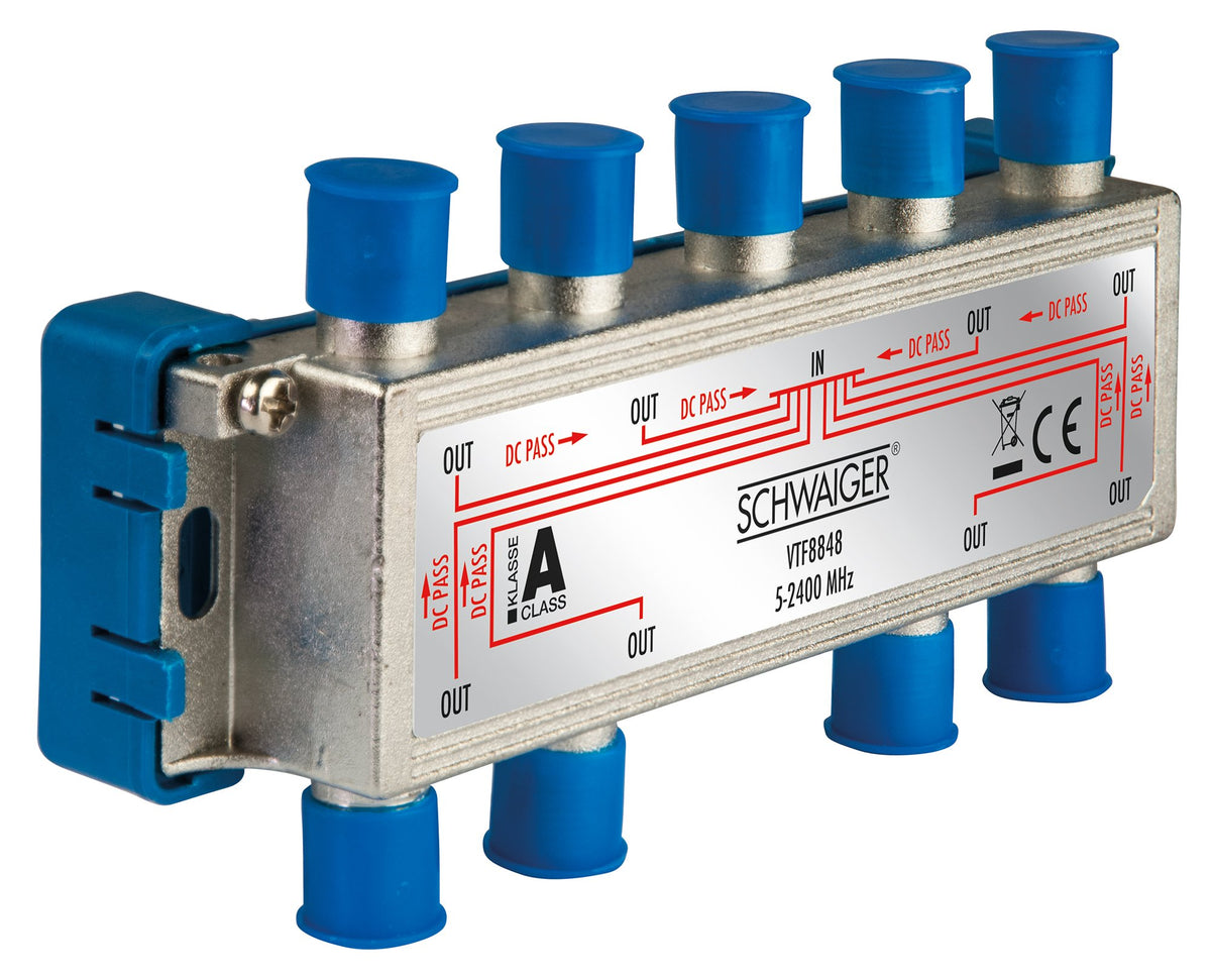 8-way distributor for satellite, antenna and cable systems 16 dB