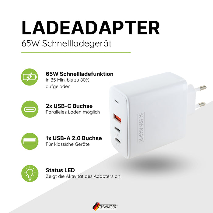 Schnell-Ladeadapter USB-C & A 65W