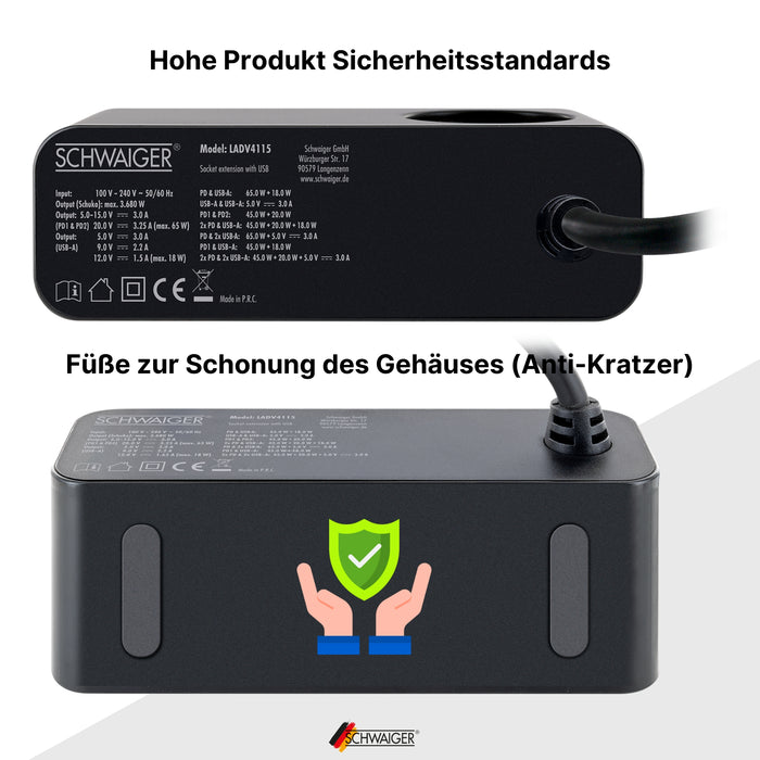 Steckdosenverlängerung mit Ladegerät USB-C & USB-A 83W