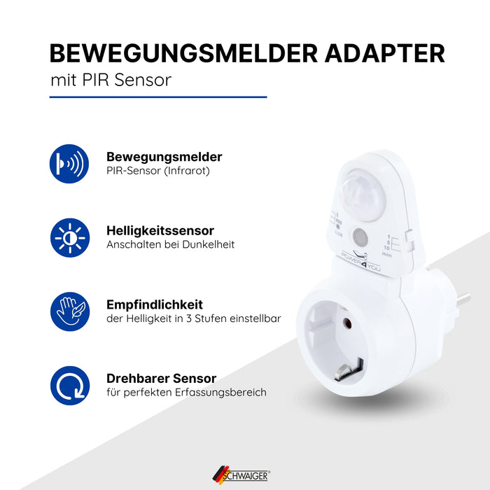 Adapter socket with PIR motion sensor