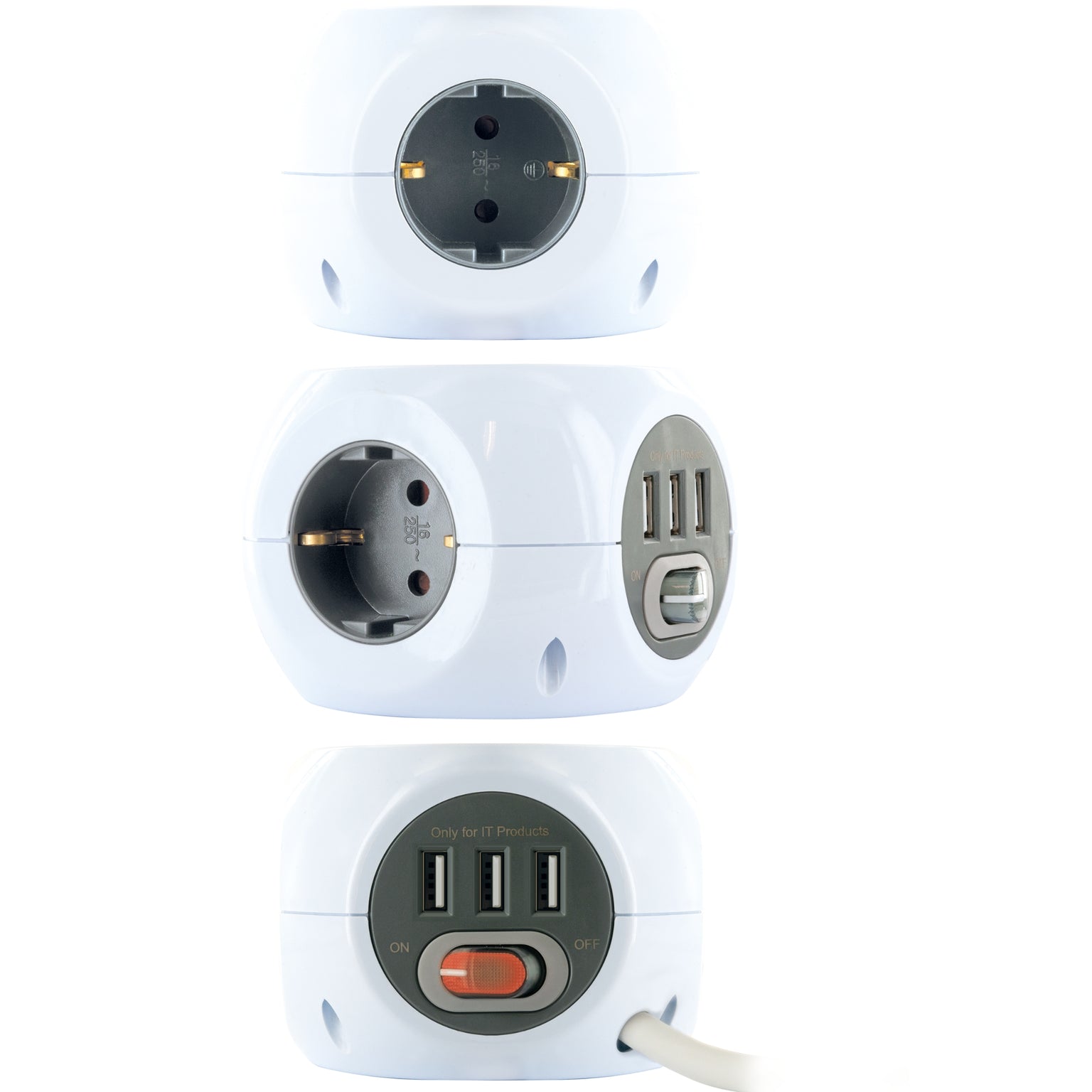 SCHWAIGER Steckdosenwürfel 3fach Mit 3x USB – Ein-/Ausschalter, Weiß Steckdosenwürfel USB