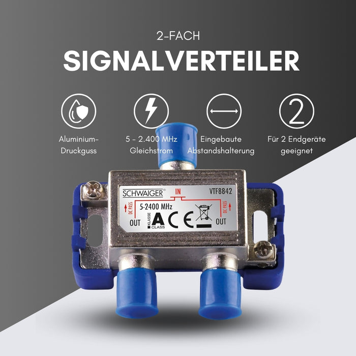 Verteiler 2-fach für SAT-, Antennen- und Kabelanlagen 5 dB