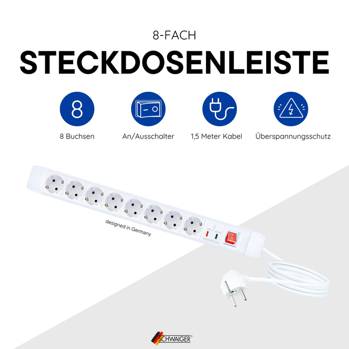 8-way power strip with surge protection 1.5 m