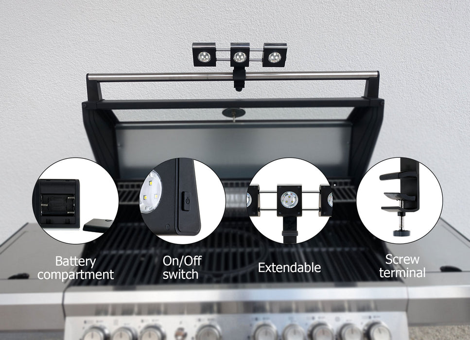 Grill light with movable LED spotlights