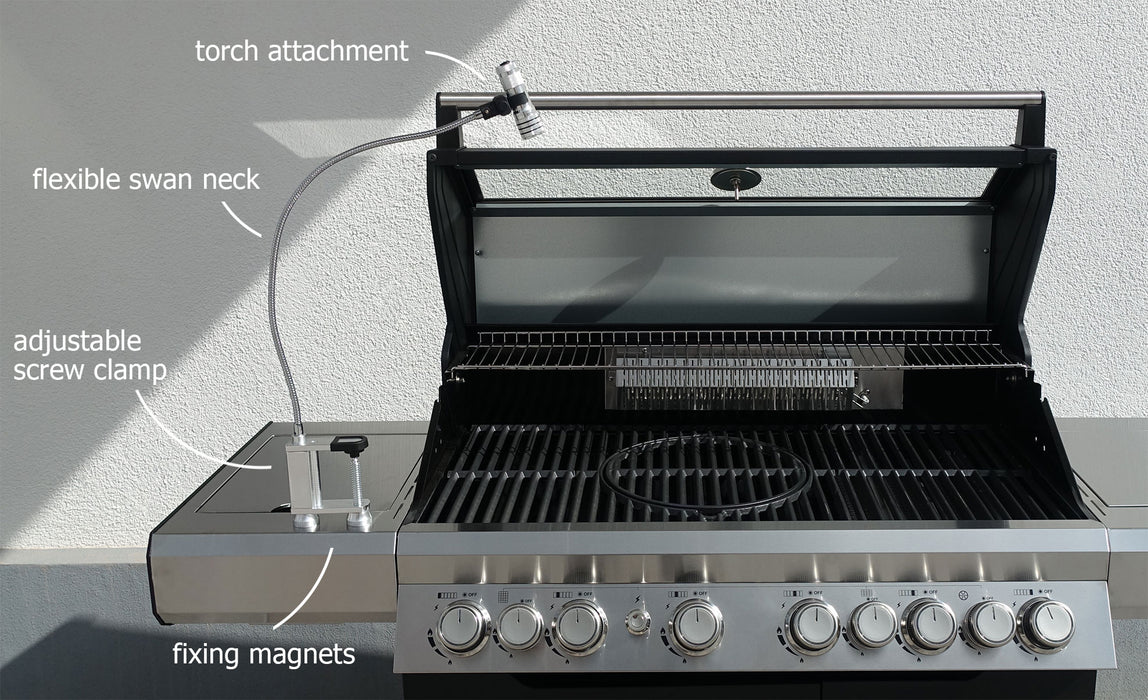 Grill-Leuchte mit Schwanenhals und Klemmhalterung