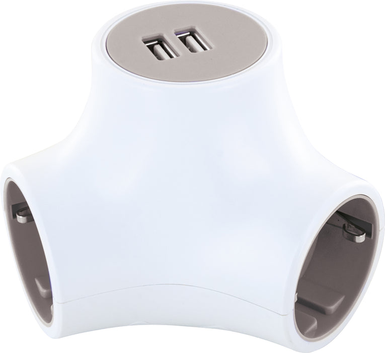 3-way power cube with 2 USB-A slots