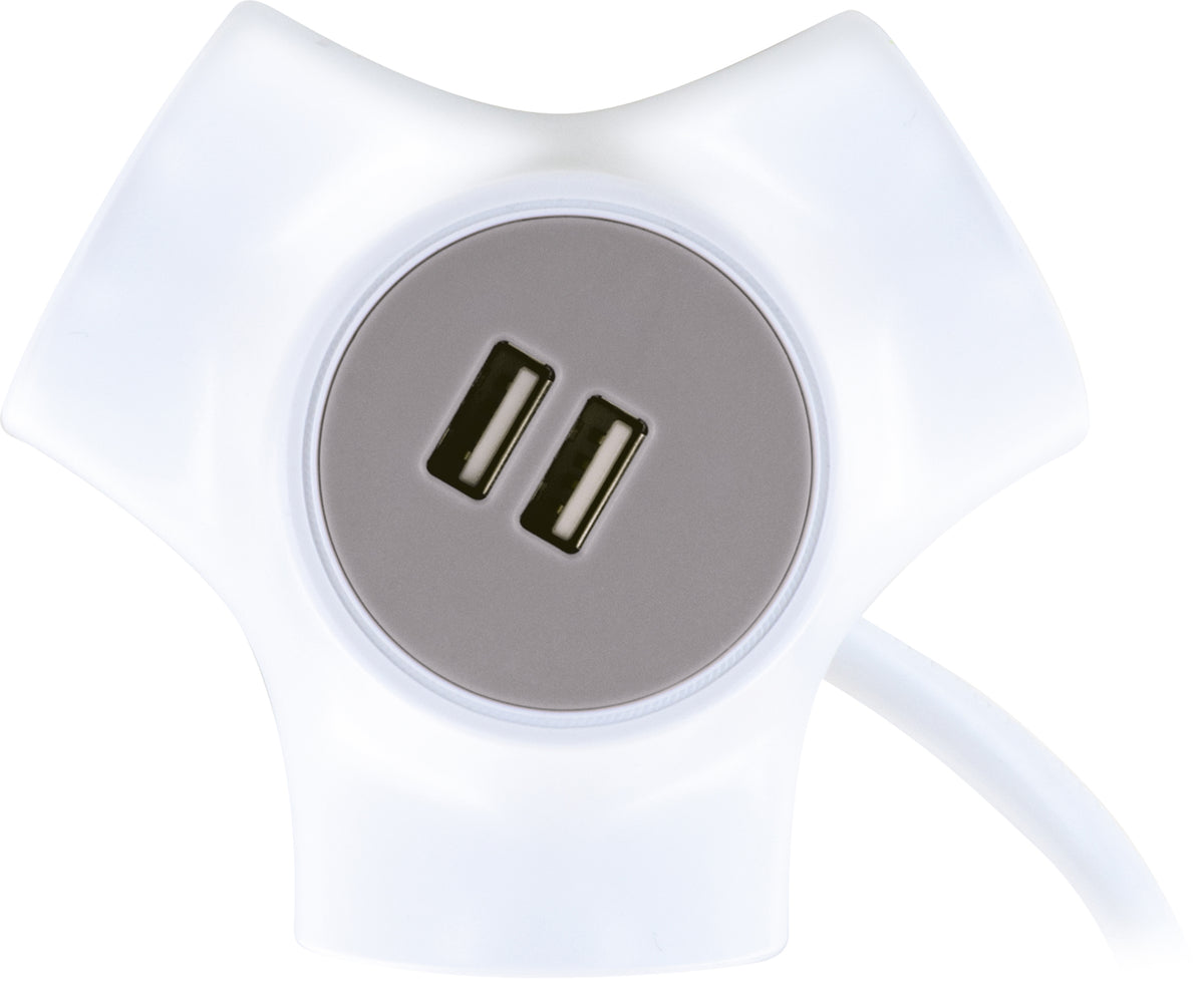 Triple socket cube with 2x USB charging ports