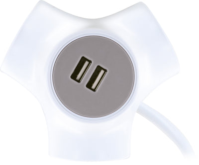 Triple socket cube with 2x USB charging ports