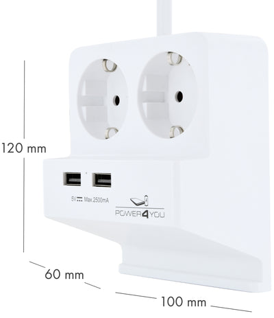 Smartphone-Halter mit 2x Steckdose + 2x USB 2.0 A