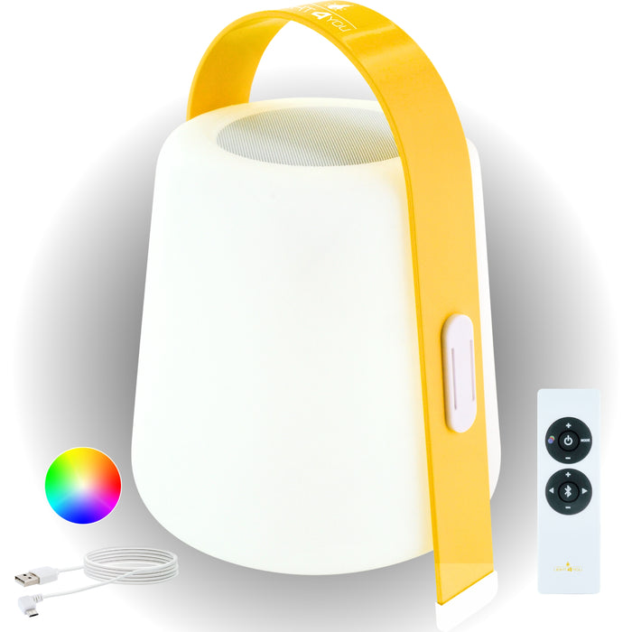 Lautsprecher Tischleuchte mit gelbem Henkel