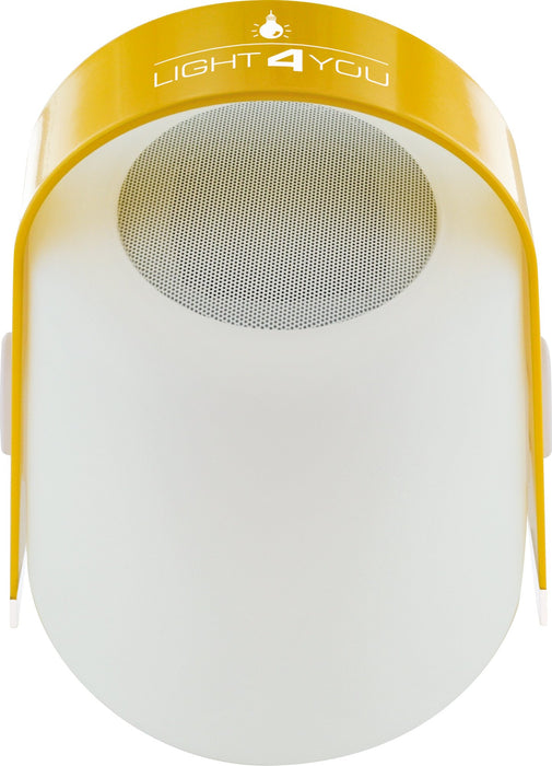 Lautsprecher Tischleuchte mit gelbem Henkel