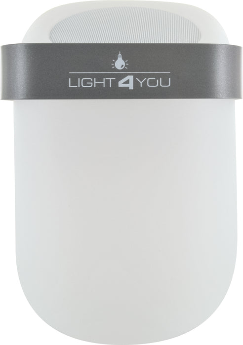 Lautsprecher Tischleuchte mit grauem Henkel