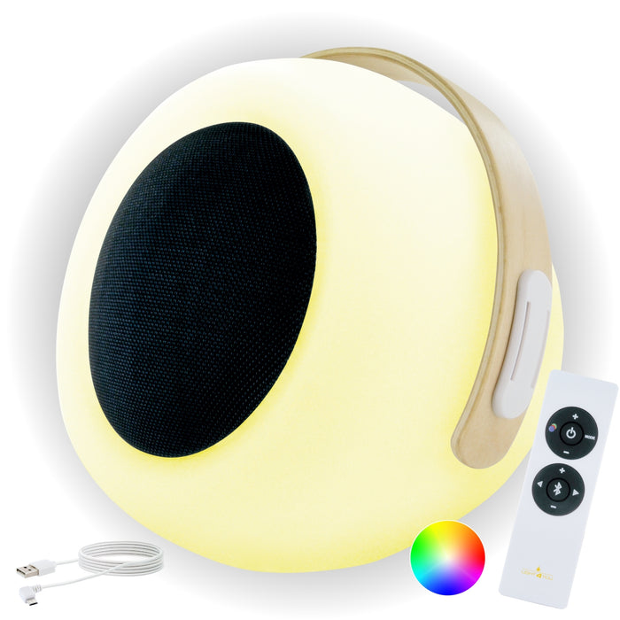 Lautsprecher Tischleuchte mit Holzhenkel