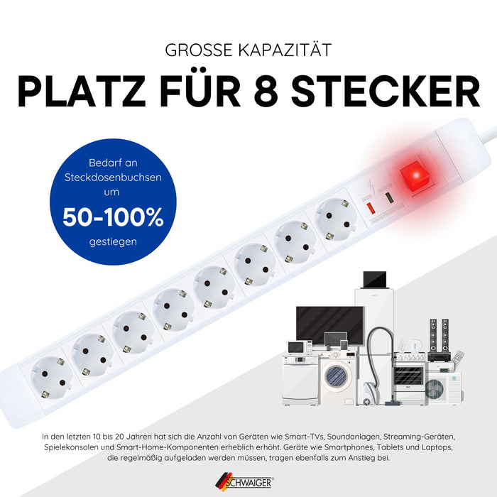 8-way power strip with surge protection 1.5 m