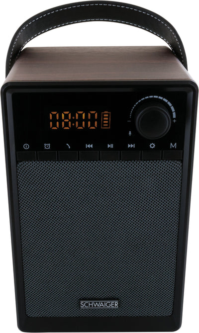 Clock radio via FM (analogue) and AUX-IN