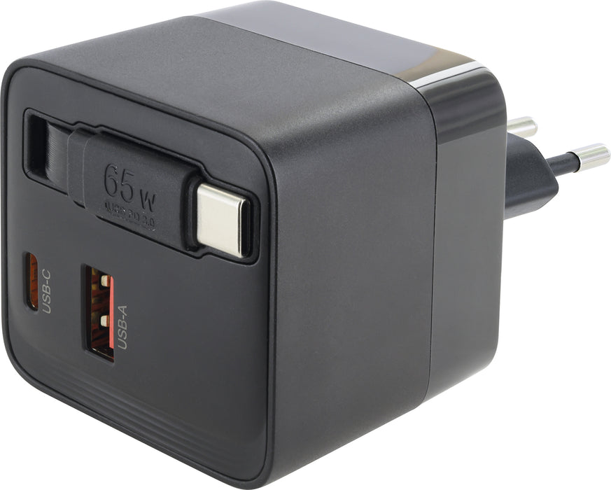 Fast charger with retractable cable 65W