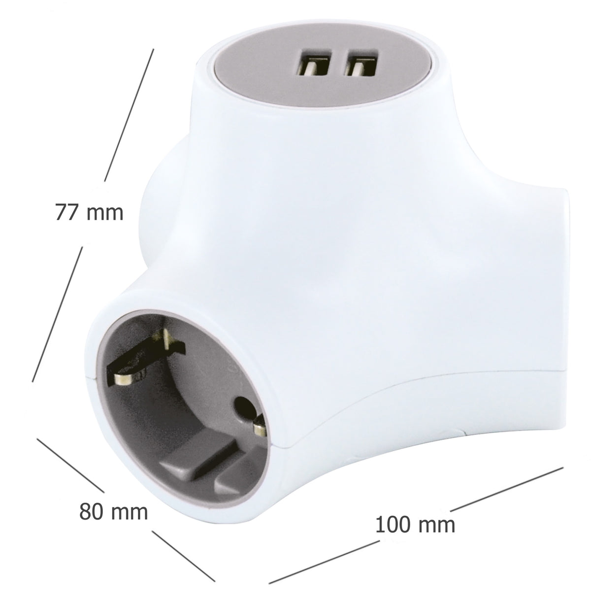 Triple socket cube with 2x USB charging ports