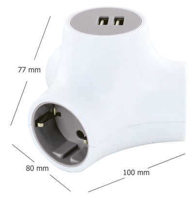 Triple socket cube with 2x USB charging ports