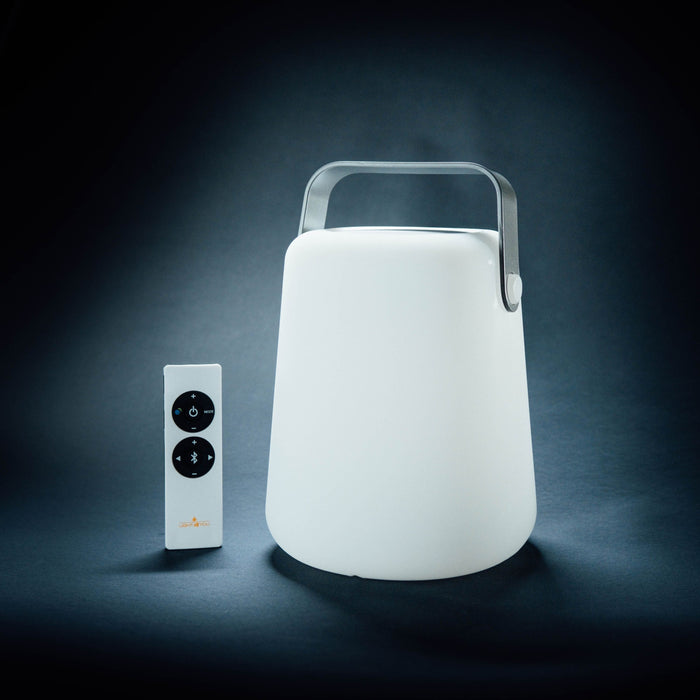 Lautsprecher Tischleuchte mit grauem Henkel