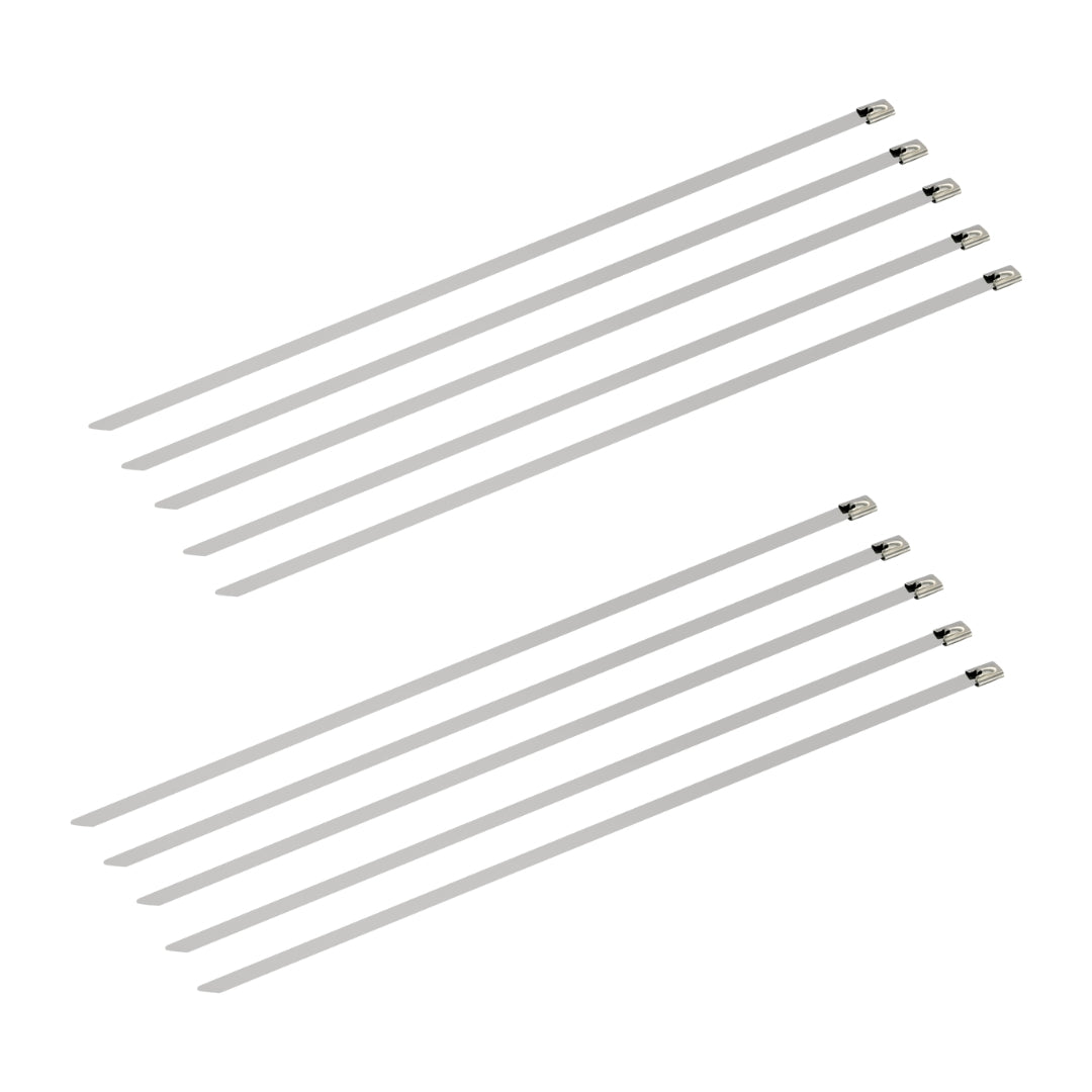 Set of 10 stainless steel cable ties, 25 cm