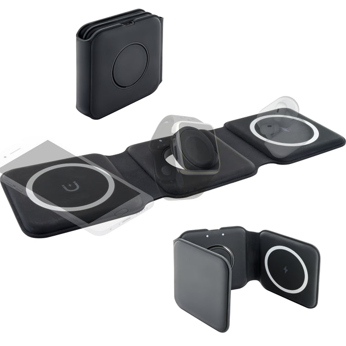 Foldable QI charging station for 3 devices