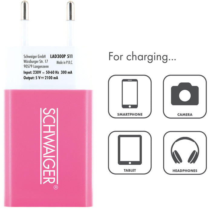 Ladegerät USB 2.0 A Pink/Blau