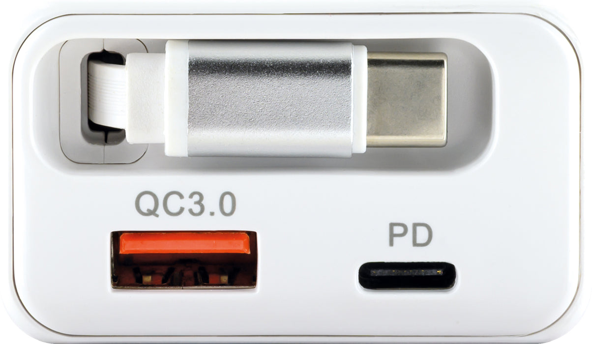 Ladeadapter 30W USB A+C mit ausziehbarem Kabel