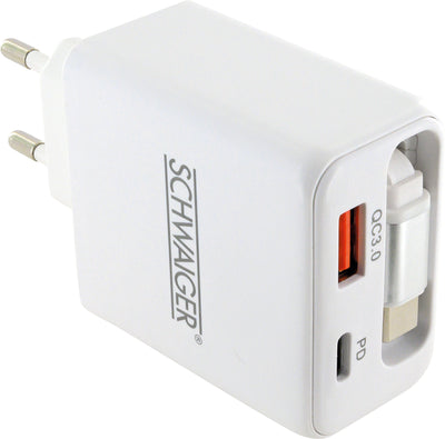 Ladeadapter 30W USB A+C mit ausziehbarem Kabel