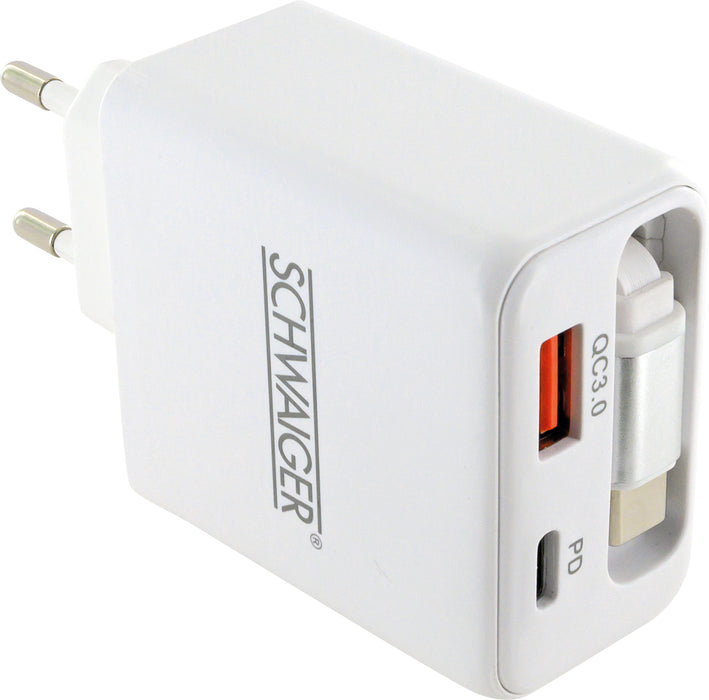 Ladeadapter 30W USB A+C mit ausziehbarem Kabel