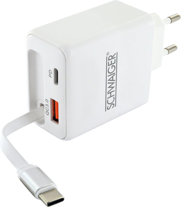 Ladeadapter 30W USB A+C mit ausziehbarem Kabel
