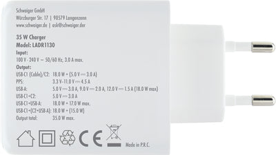 Ladeadapter 30W USB A+C mit ausziehbarem Kabel
