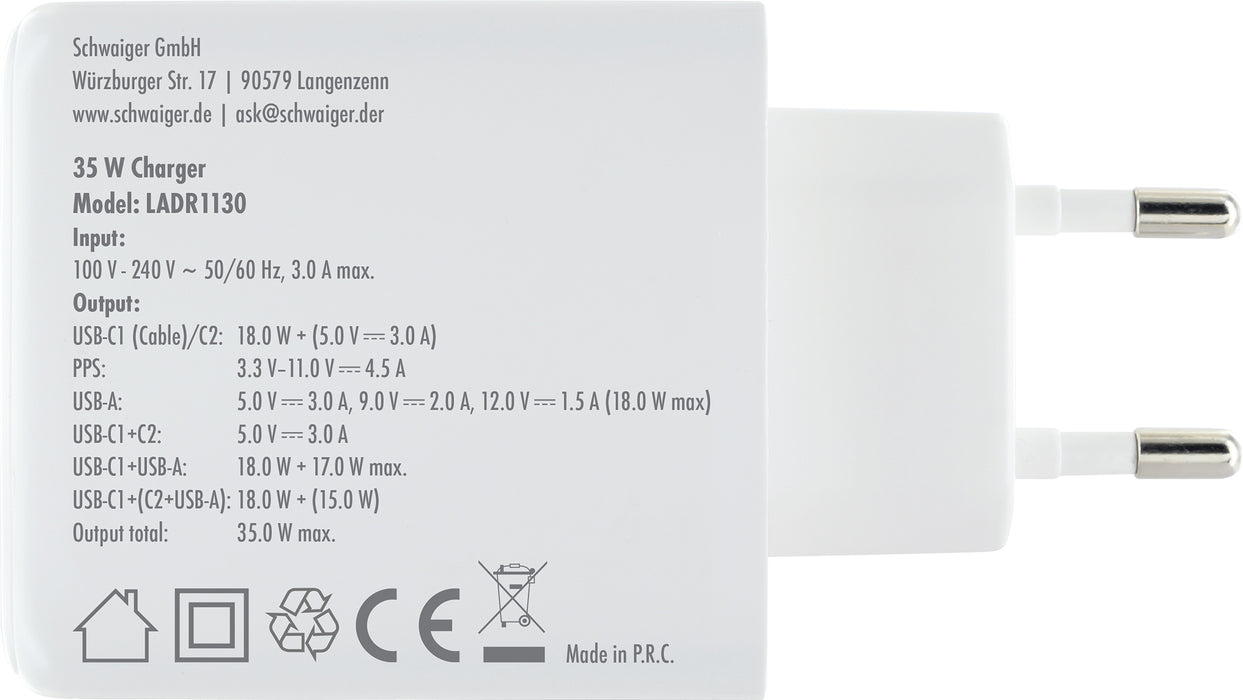 Ladeadapter 30W USB A+C mit ausziehbarem Kabel