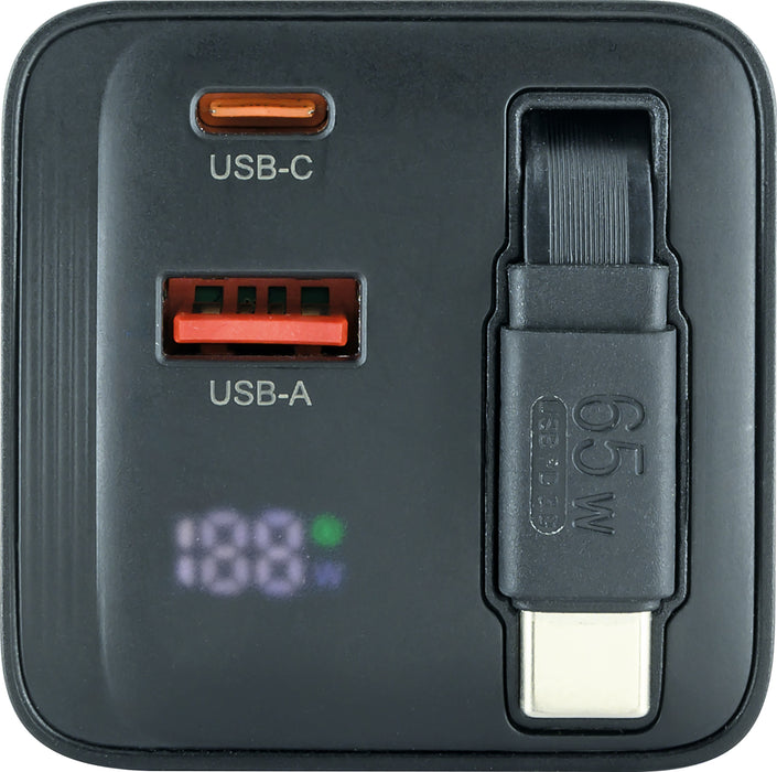 Fast charger with retractable cable 65W