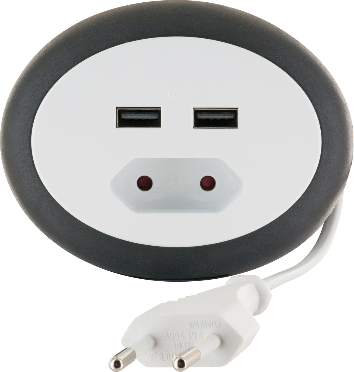 cable reel Euro plug 2x USB-A slots
