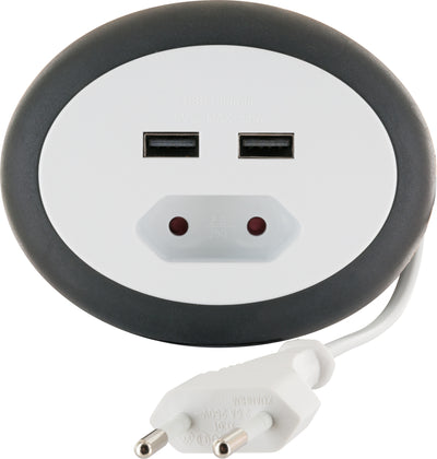cable reel Euro plug 2x USB-A slots