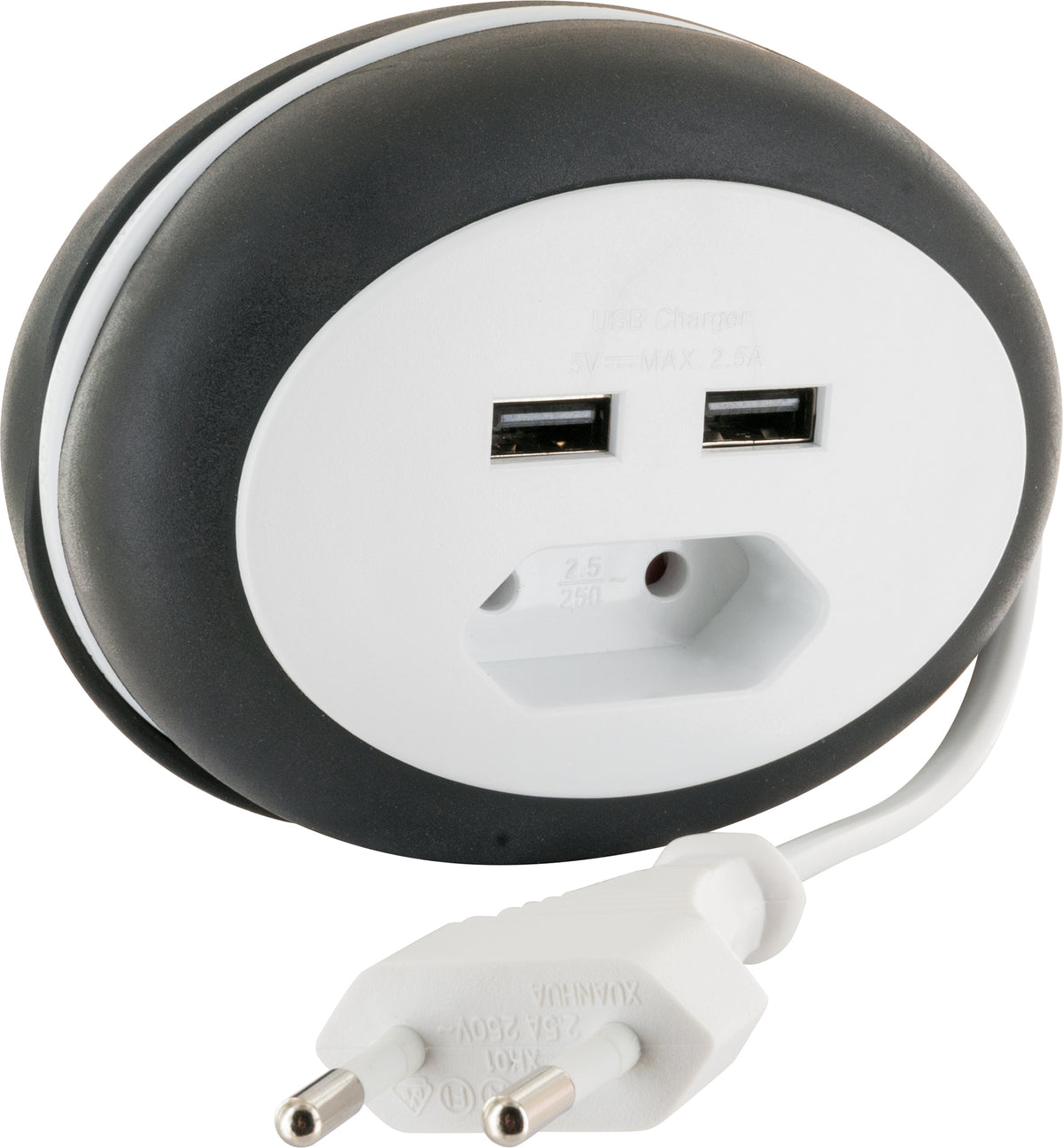 cable reel Euro plug 2x USB-A slots