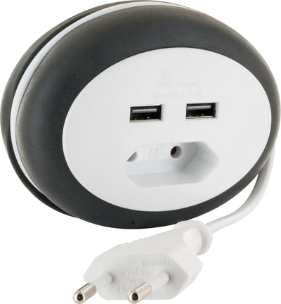 cable reel Euro plug 2x USB-A slots