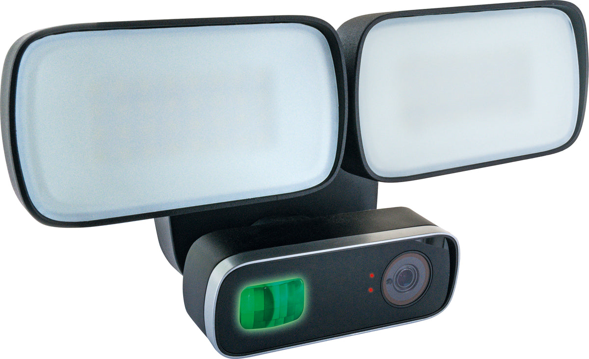 LED floodlight camera with alarm siren, motion control & intercom