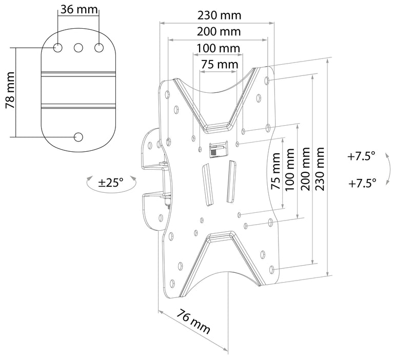 TV wall mount "MOTION 1", tiltable, swivelling, up to 25kg / 46" (VESA 200x200)